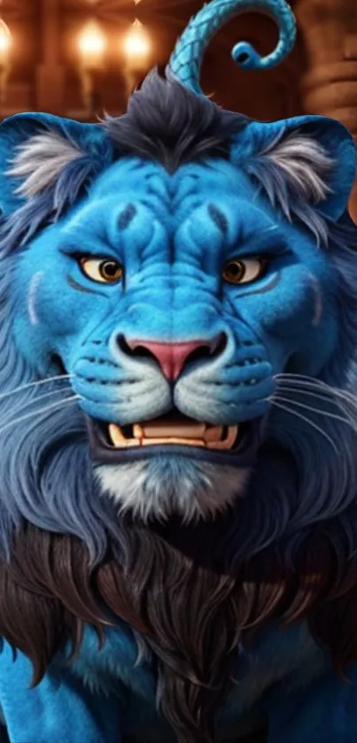 Majestic blue lion with intricate details on mobile wallpaper.