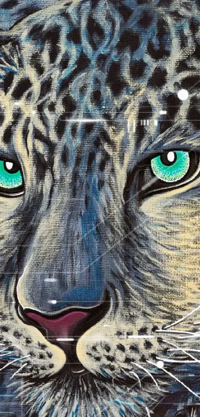 Artistic blue leopard with turquoise eyes mobile wallpaper.