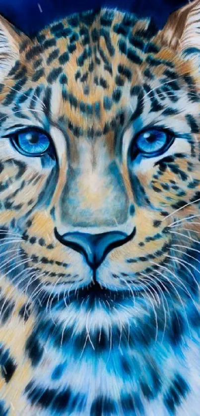 Majestic blue leopard with bright eyes in artistic design.