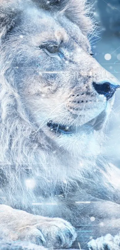 Majestic blue lion digital art wallpaper.