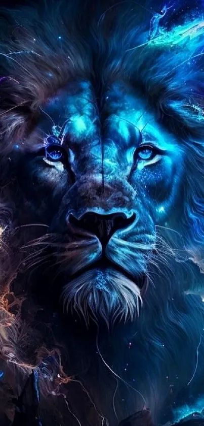 Majestic blue lion digital art wallpaper with vibrant colors for mobile phones.