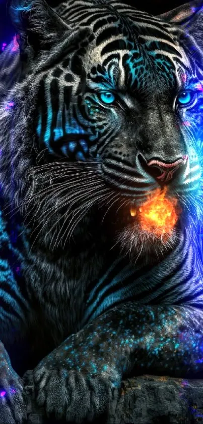 Majestic digital art of a blue tiger with striking eyes.