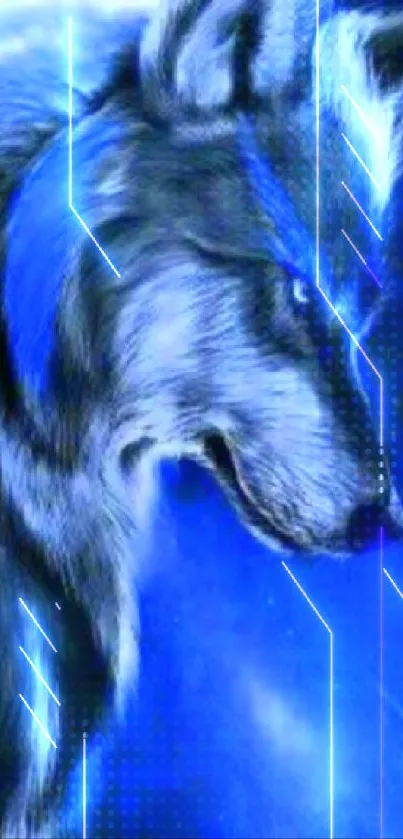 Electric blue wolf with night sky background mobile wallpaper.