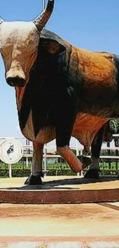 Majestic bull statue in a vibrant outdoor setting.