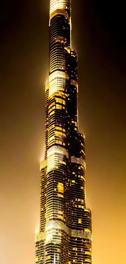 Stunning night view of the illuminated Burj Khalifa in Dubai.