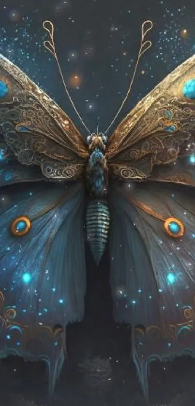 Majestic butterfly with glowing details on a dark background wallpaper.