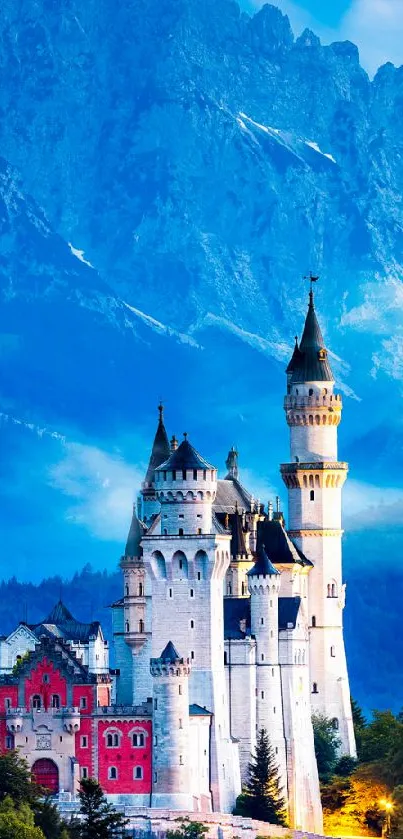 Majestic castle with mountain backdrop phone wallpaper.