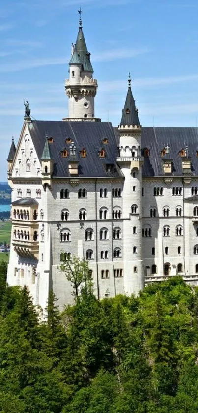 Neuschwanstein Castle with greenery and sky