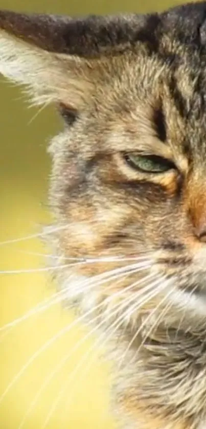 Close-up portrait of a majestic cat with golden fur and striking green eyes.