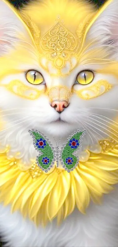 Golden adorned cat with intricate design in stunning mobile wallpaper.