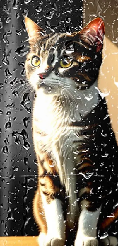 Majestic tabby cat basking in warm sunlight on a wooden surface.