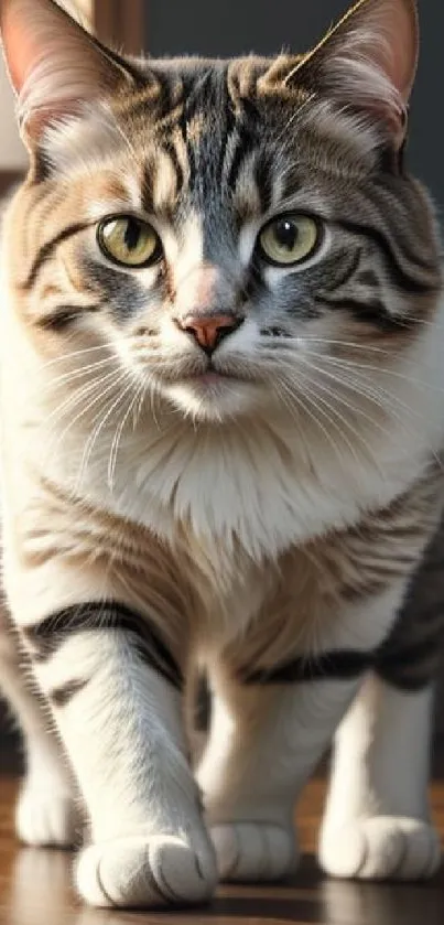 Majestic cat with green eyes, close-up portrait for mobile wallpaper.