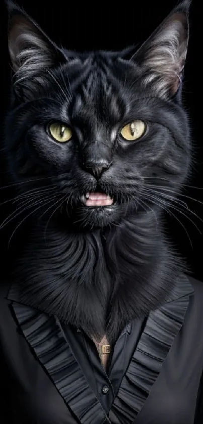 Majestic black cat portrait in formal attire, perfect for creative wallpapers.