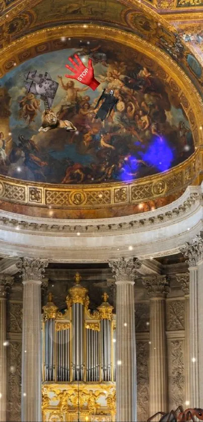 Majestic cathedral ceiling with classical artwork and grand architecture.