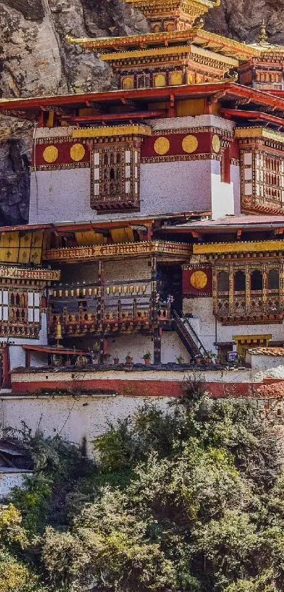 Cliffside monastery with rich architecture and natural surroundings.