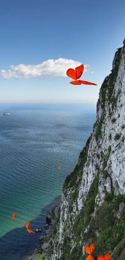 Majestic cliffside with ocean view under a clear blue sky.