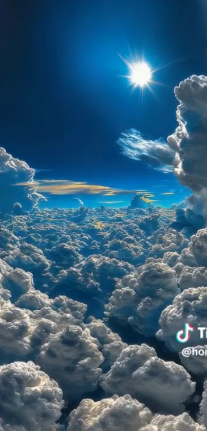 Majestic cloudscape featuring sunlit clouds and a deep blue sky.