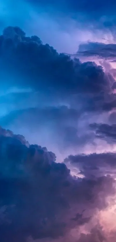 A majestic sky with dramatic clouds in shades of purple and blue.