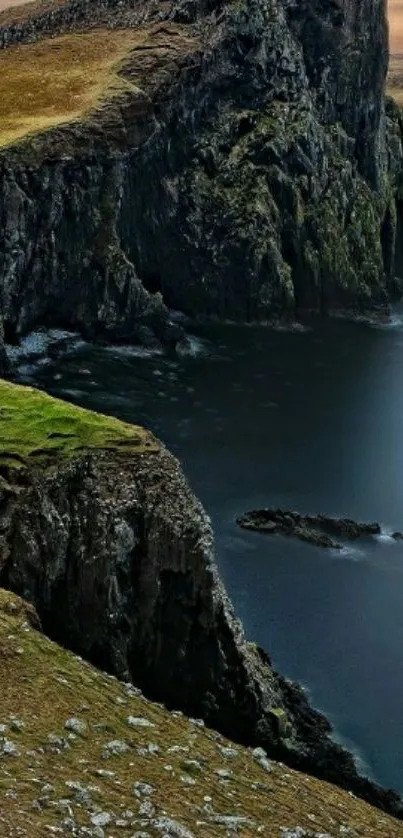 Majestic coastal cliff with ocean view.