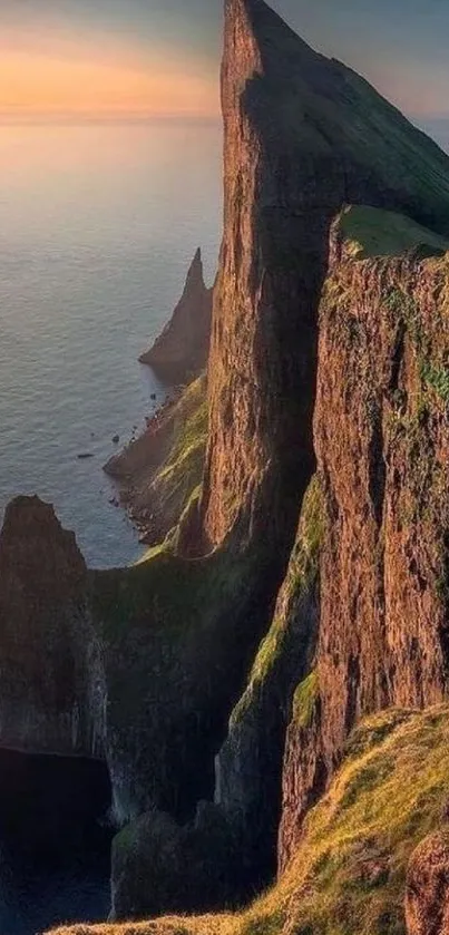 Majestic coastal cliffs with sunset glow.