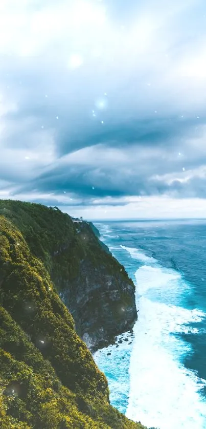 Majestic coastal cliff with ocean view and sky.