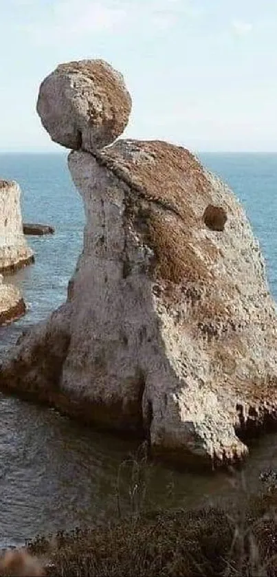 Majestic cliff with ocean backdrop and clear sky.