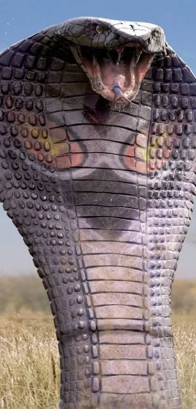 Close-up of a majestic cobra with its hood expanded.