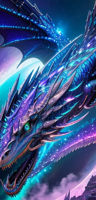 Vibrant cosmic dragon against a galaxy backdrop in digital art.