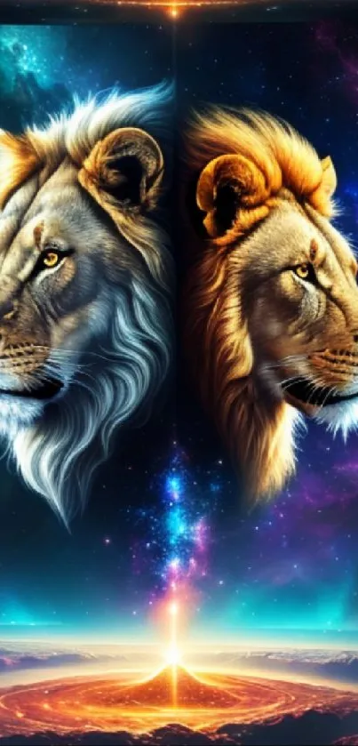 Stunning cosmic lion wallpaper with vivid galaxy background.