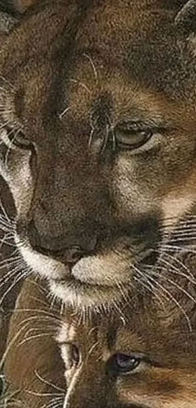 Majestic cougar pair in natural setting.