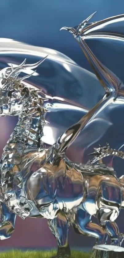 Intricately designed crystal dragon on a vibrant background.