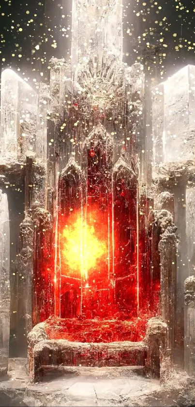 Elegant red and white crystal throne mobile wallpaper with fantasy art design.