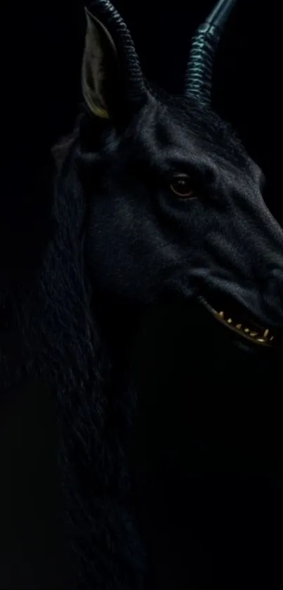 Majestic dark beast with horns on a black background wallpaper.