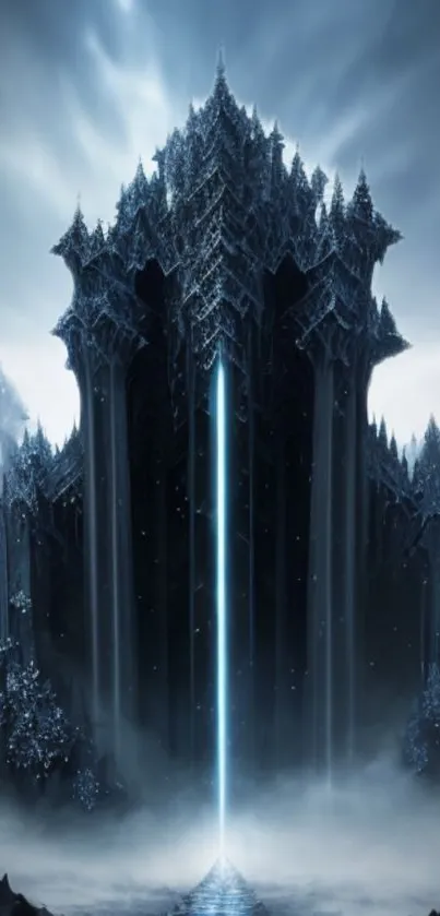 Majestic dark ice castle mobile wallpaper with a fantasy design.