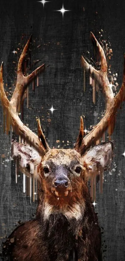 Artistic deer with antlers on a dark background.