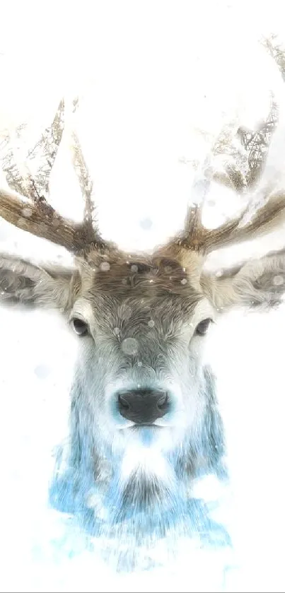 Majestic deer with ethereal antlers on watercolor background.