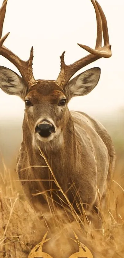 Majestic deer standing in the golden field.