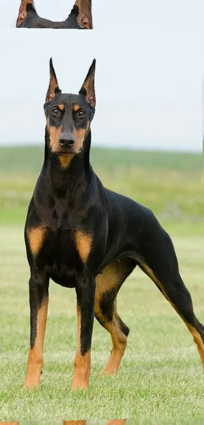 Majestic Doberman standing in a field.