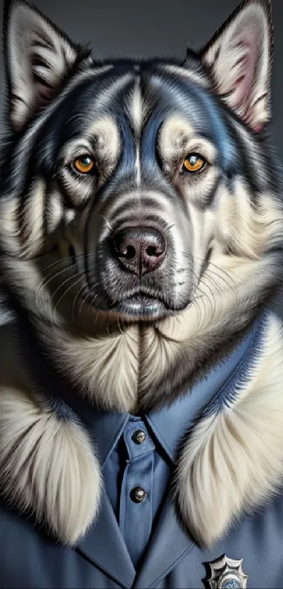 Artistic image of a dog dressed in a police uniform, perfect for mobile wallpaper.