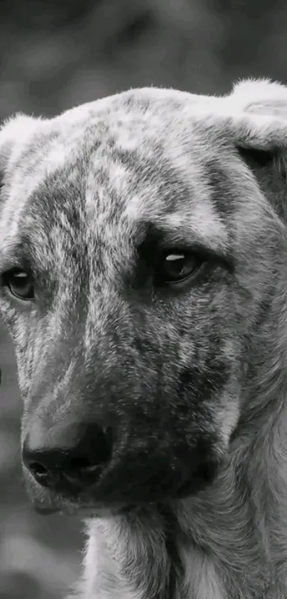 Grayscale portrait of a majestic dog with expressive eyes.