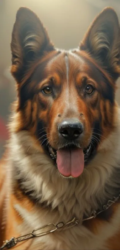 Majestic brown dog with striking gaze and fluffy fur.