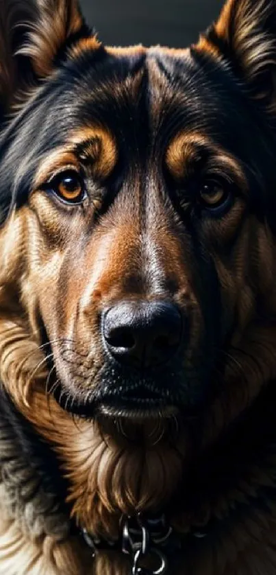 Close-up of a majestic German Shepherd dog.