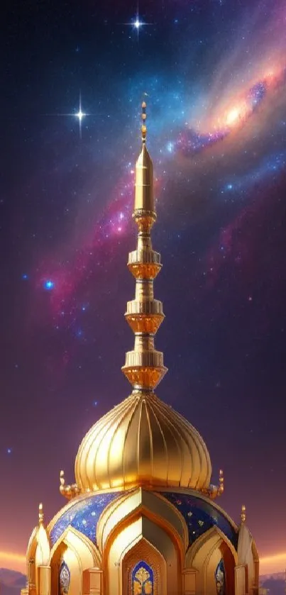 Golden dome with a galaxy backdrop, mobile wallpaper.