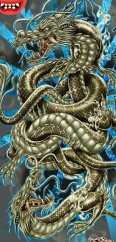 Intricate dragon art with blue and silver tones, perfect for mobile wallpaper.