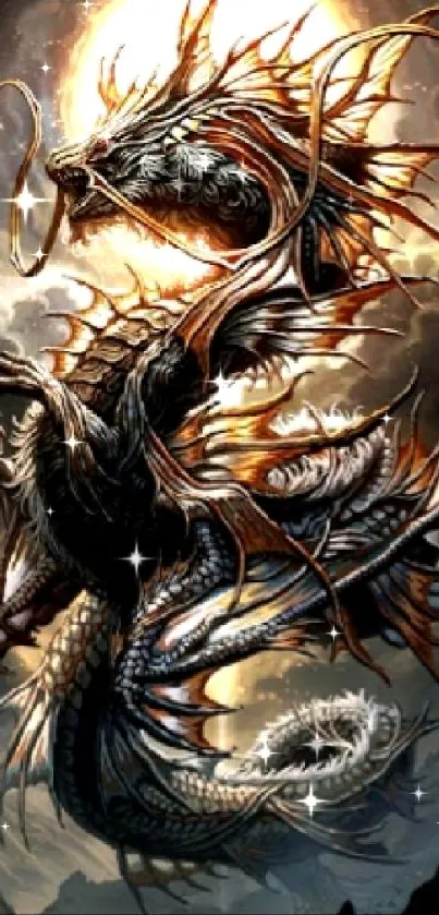 A majestic fantasy dragon with vivid colors soaring majestically against a dark background.