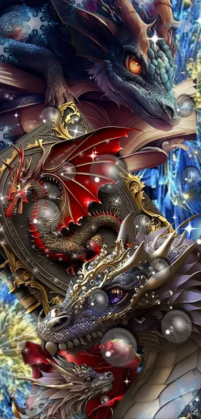 Colorful dragon fantasy art with intricate designs.