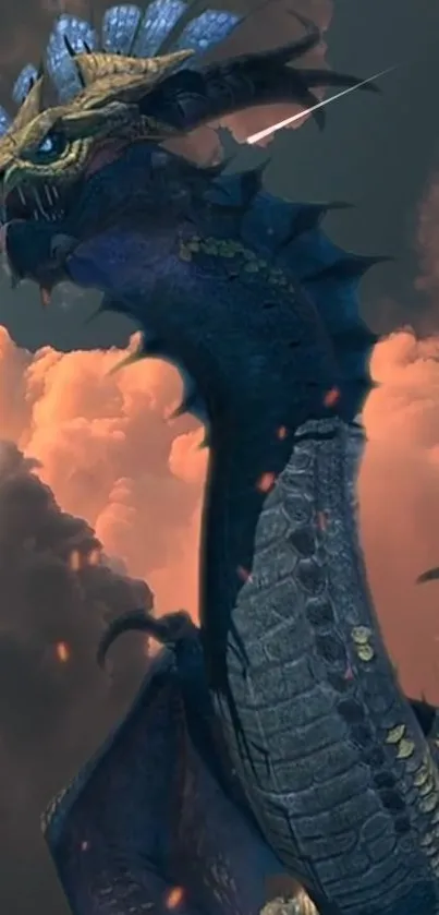 Epic dragon soaring through vibrant clouds.