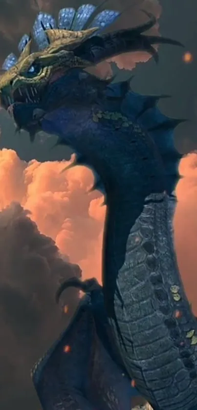 Epic dragon soaring in cloudy sky, exuding mystical and mythical fantasy.