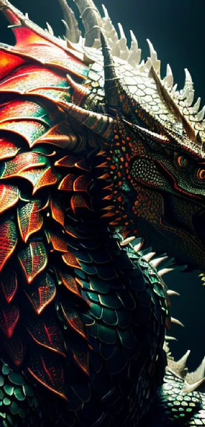 Majestic dragon artwork with vibrant scales, suitable for mobile wallpaper.