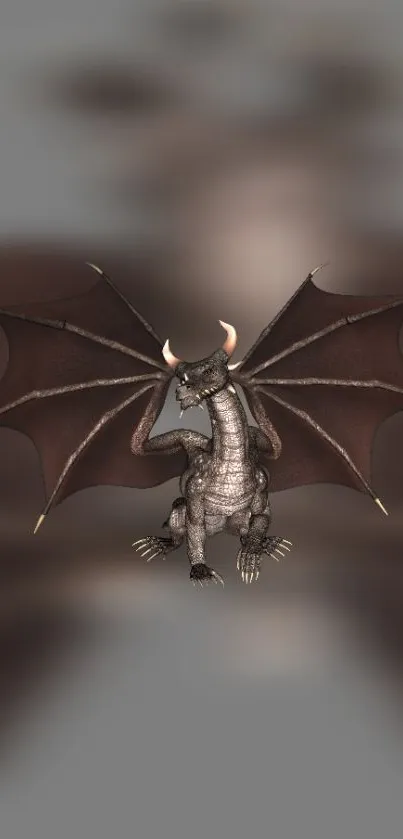 Majestic dragon with wings on a blurred dark background wallpaper.